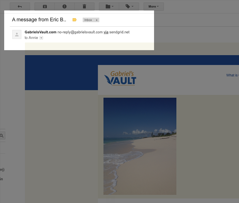 Email Inbox with Email from GabrielsVault